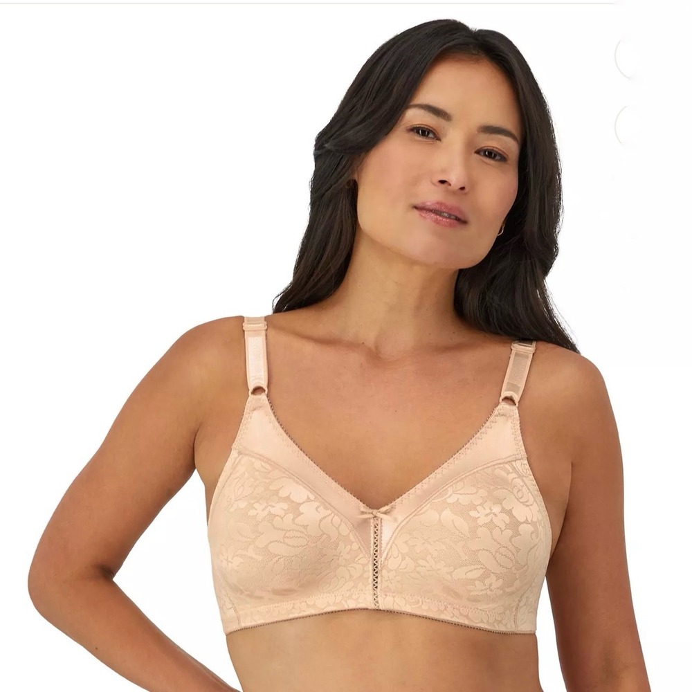 Bali 3372 Double Support Wireless Bra Floral Jacquard Beige 38C Non-Padded